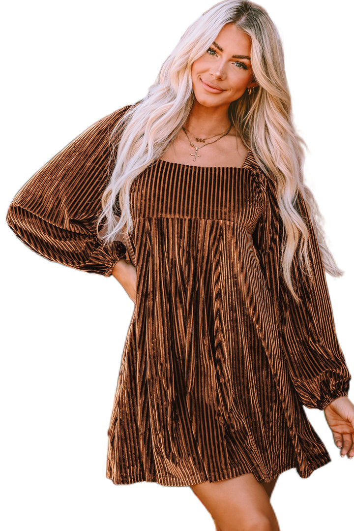 Tie Back Square Neck Velvet Babydoll Dress