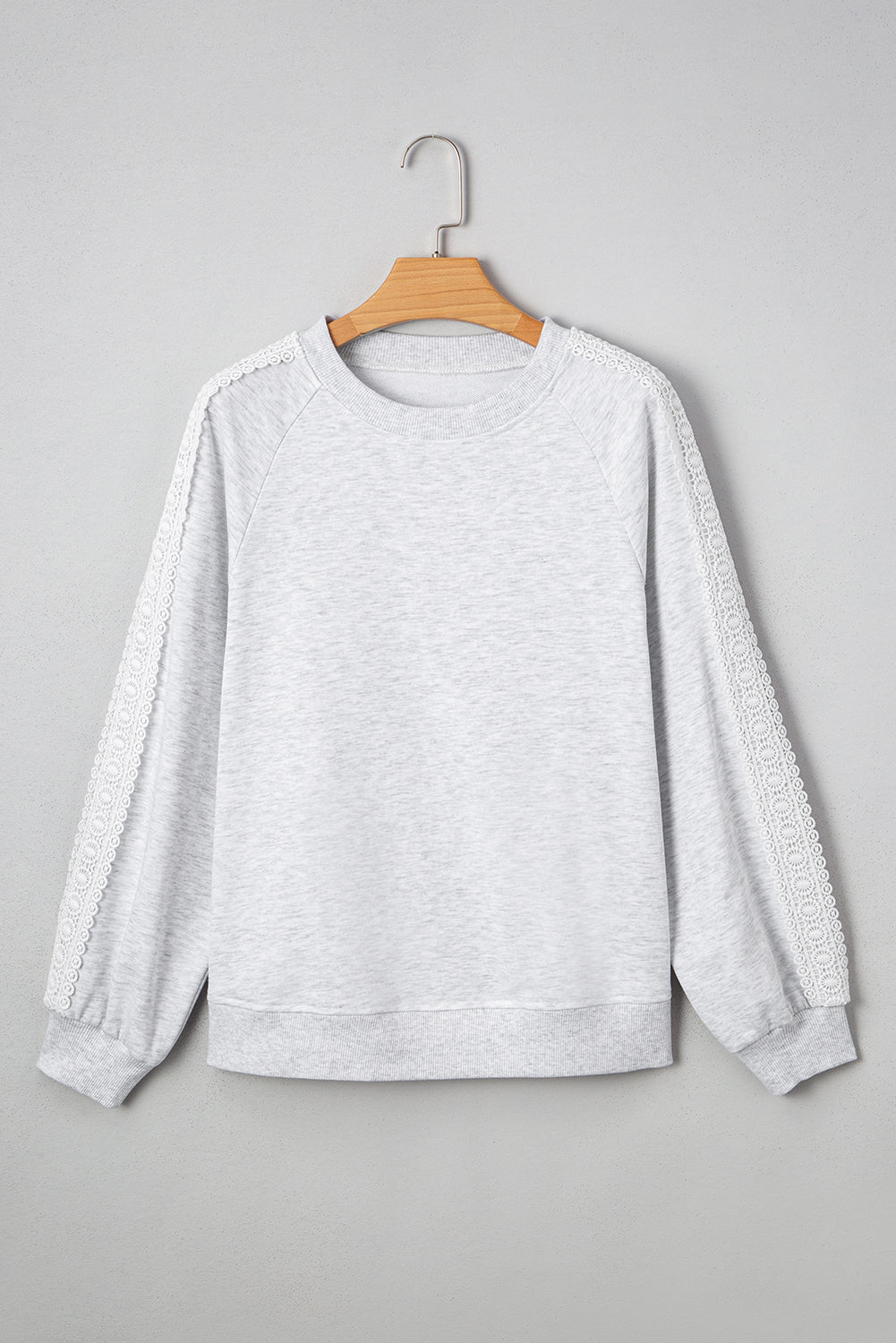 Lace Patchwork Raglan Sleeve Crew Neck Sweatshirt