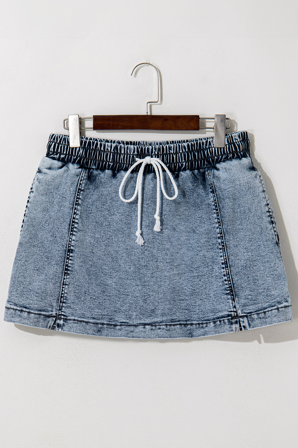Dusk Blue Drawstring Elastic Waistband Pocketed Denim Shorts