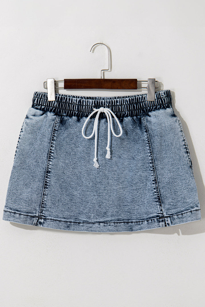 Dusk Blue Drawstring Elastic Waistband Pocketed Denim Shorts