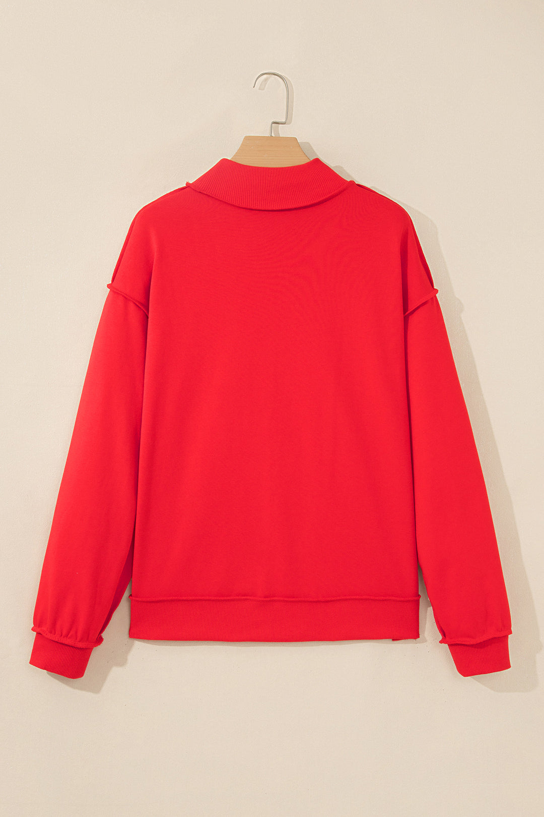 Fiery Red Embroidered Merry Slogan Stand Neck Long Sleeve Shift Sweatshirt