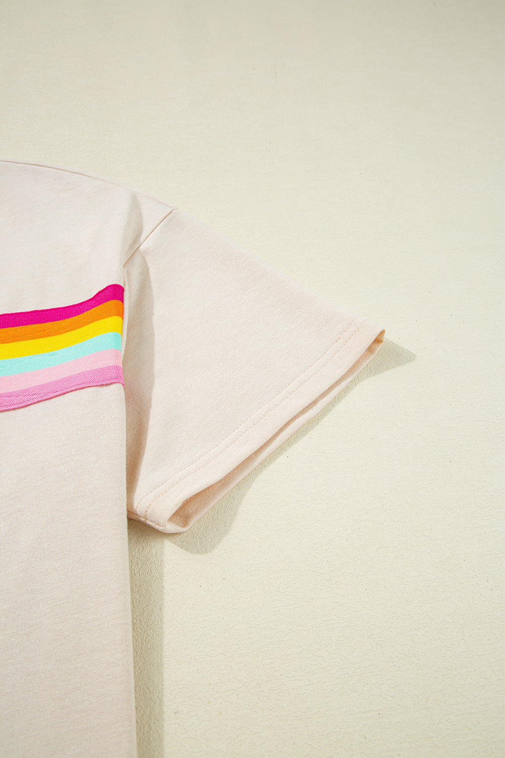 Beige Vibrant Striped Detail Athleisure 2pcs Short Set