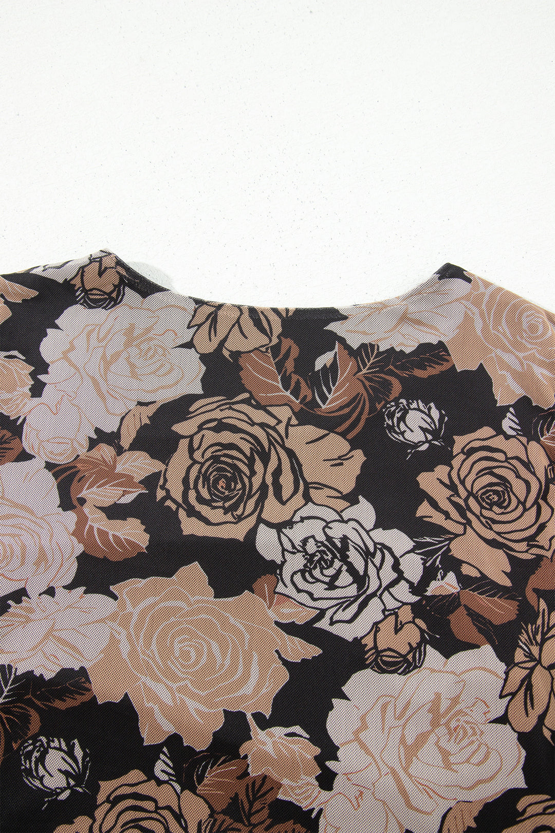 Chic Black Floral Long Sleeve Asymmetric Ruffle Split Hem Mesh Dress