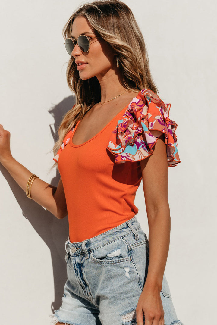 Ribbed Knit Tiered Ruffled Sleeve Bodysuit