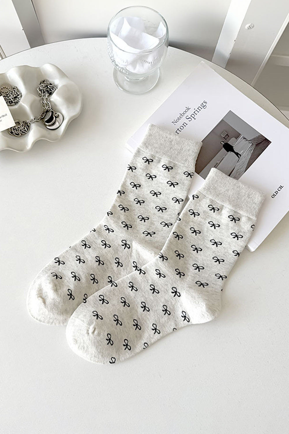 Chaussettes mi-mollet à bords côtelés et nœuds