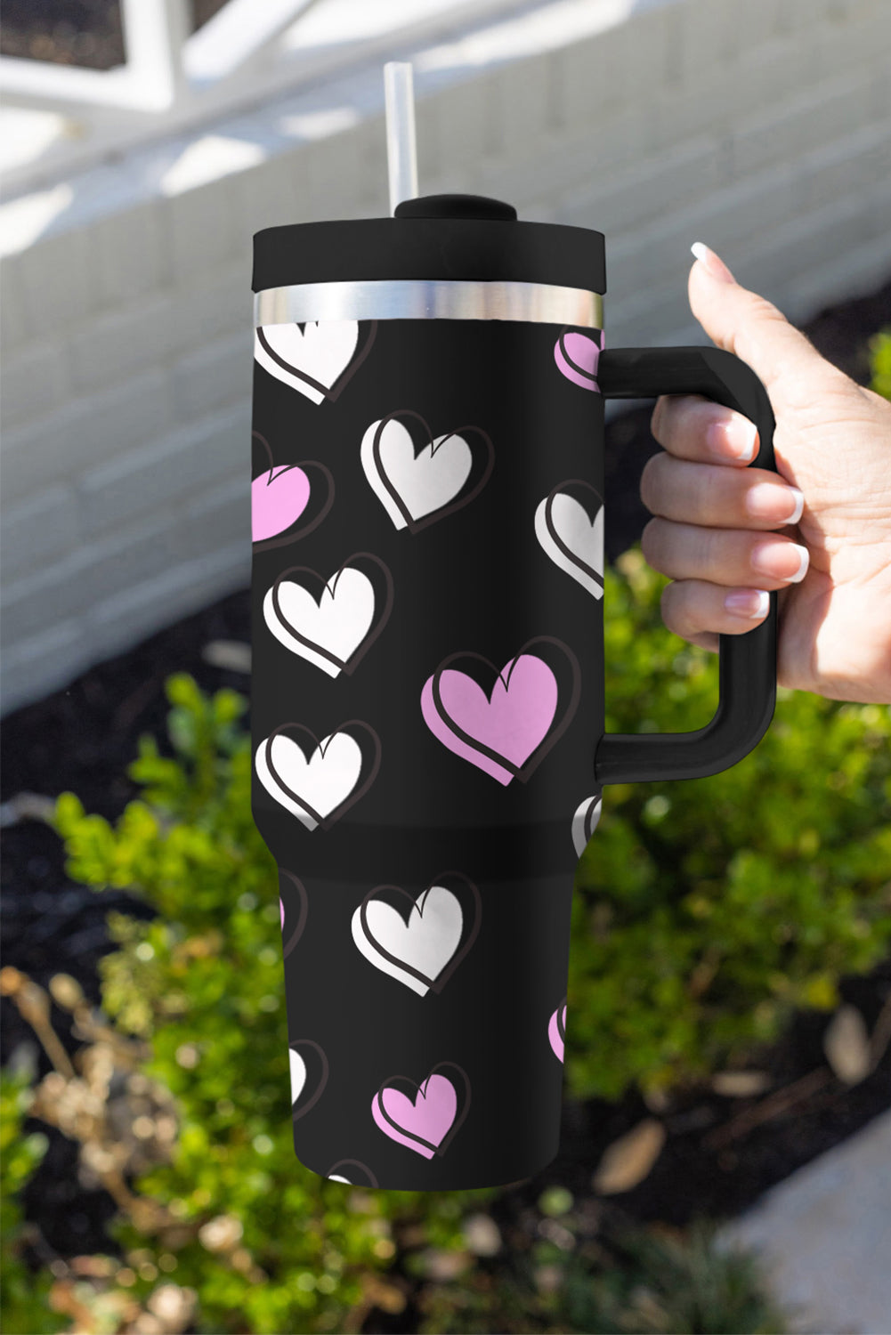 Tasse isotherme avec poignée et imprimé cœur de la Saint-Valentin (40 oz)