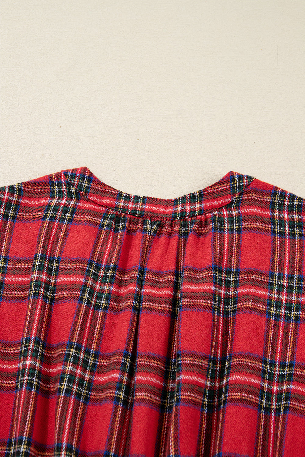 Christmas Plaid V Neck 3/4 Sleeve Tie Waist Ruffle Hem Long Dress