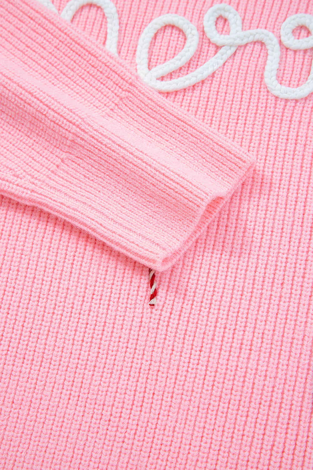 Merry Candy Cane Puffy Knit Crew Neck Sweater