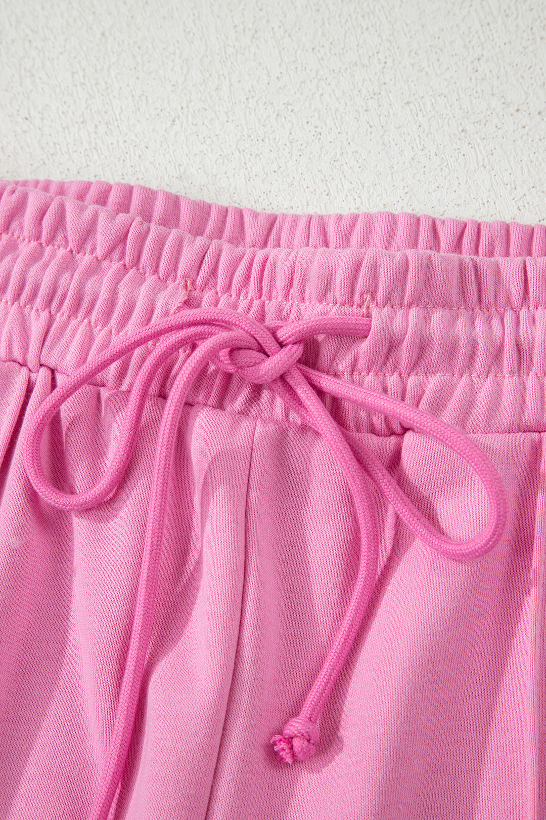 Bright Pink Polo Collar Pullover and Drawstring Sweatpants Set