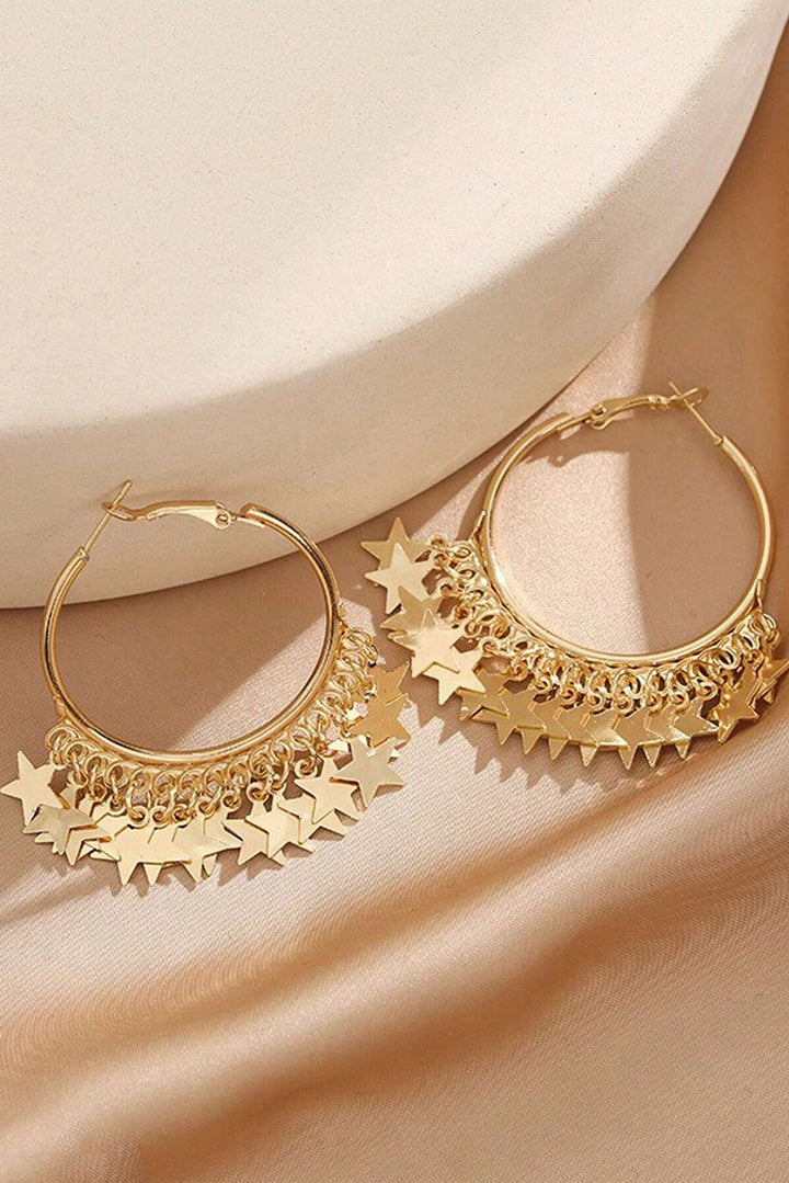 Boucles d'oreilles créoles en alliage avec breloques étoiles