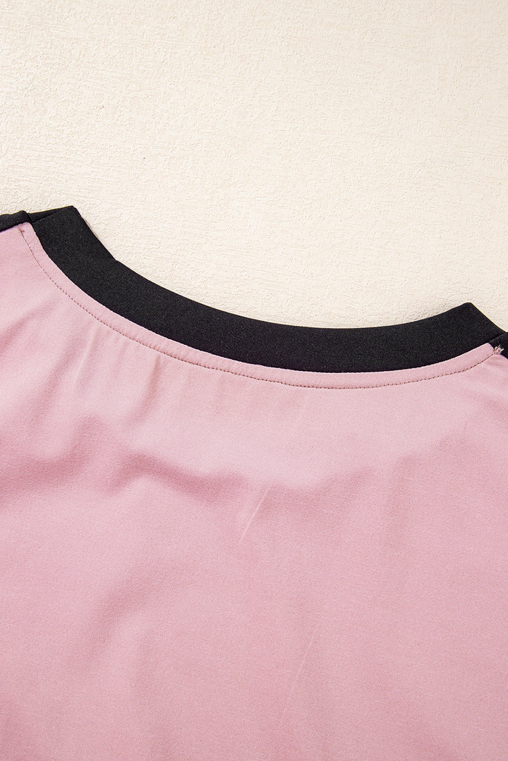 Pink Color Block Trim 2 Tone Contrasted Tank and Pants Set