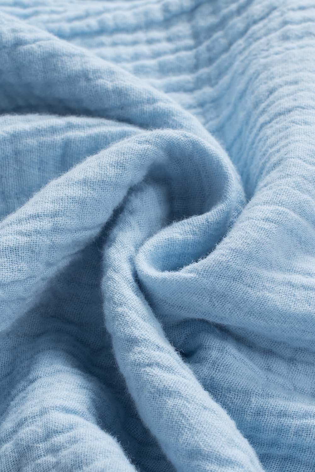 Sky Blue Frayed Batwing Sleeve Textured Cotton Blouse