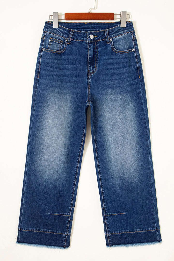 Sky Blue Chic Seam Detail Raw Hem Ankle Length Jeans