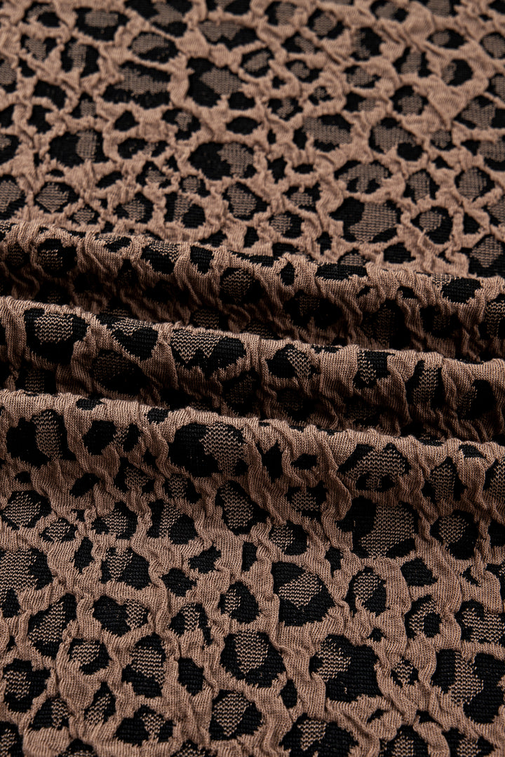 Ribbed Trim Leopard Print Long Sleeve Top