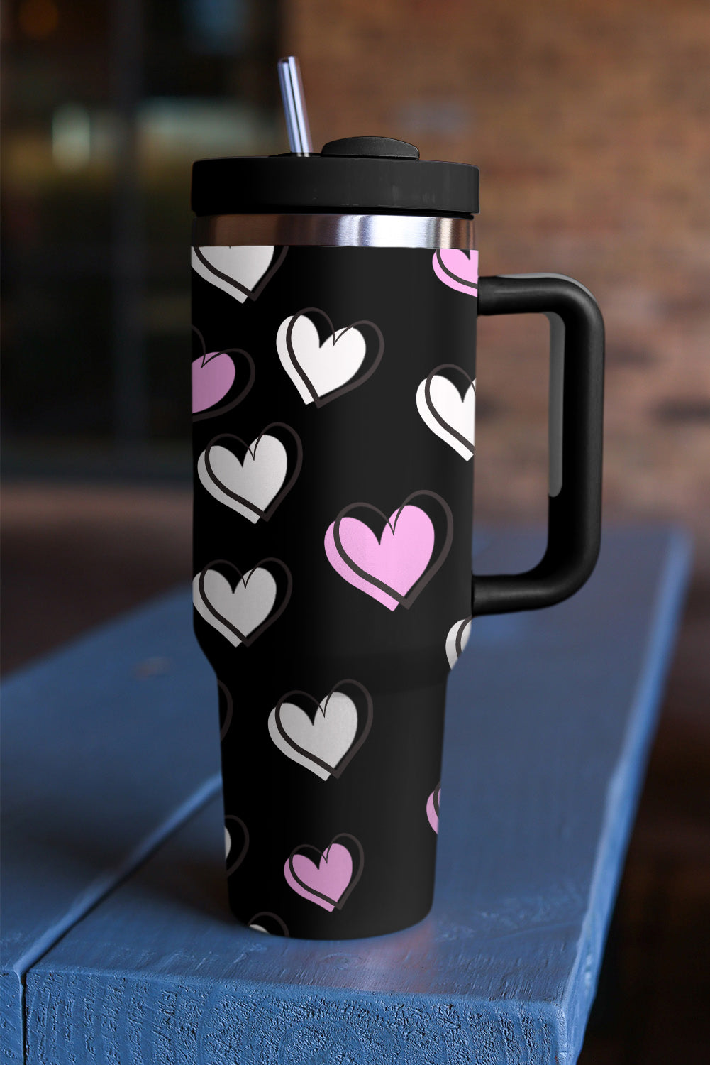 Tasse isotherme avec poignée et imprimé cœur de la Saint-Valentin (40 oz)