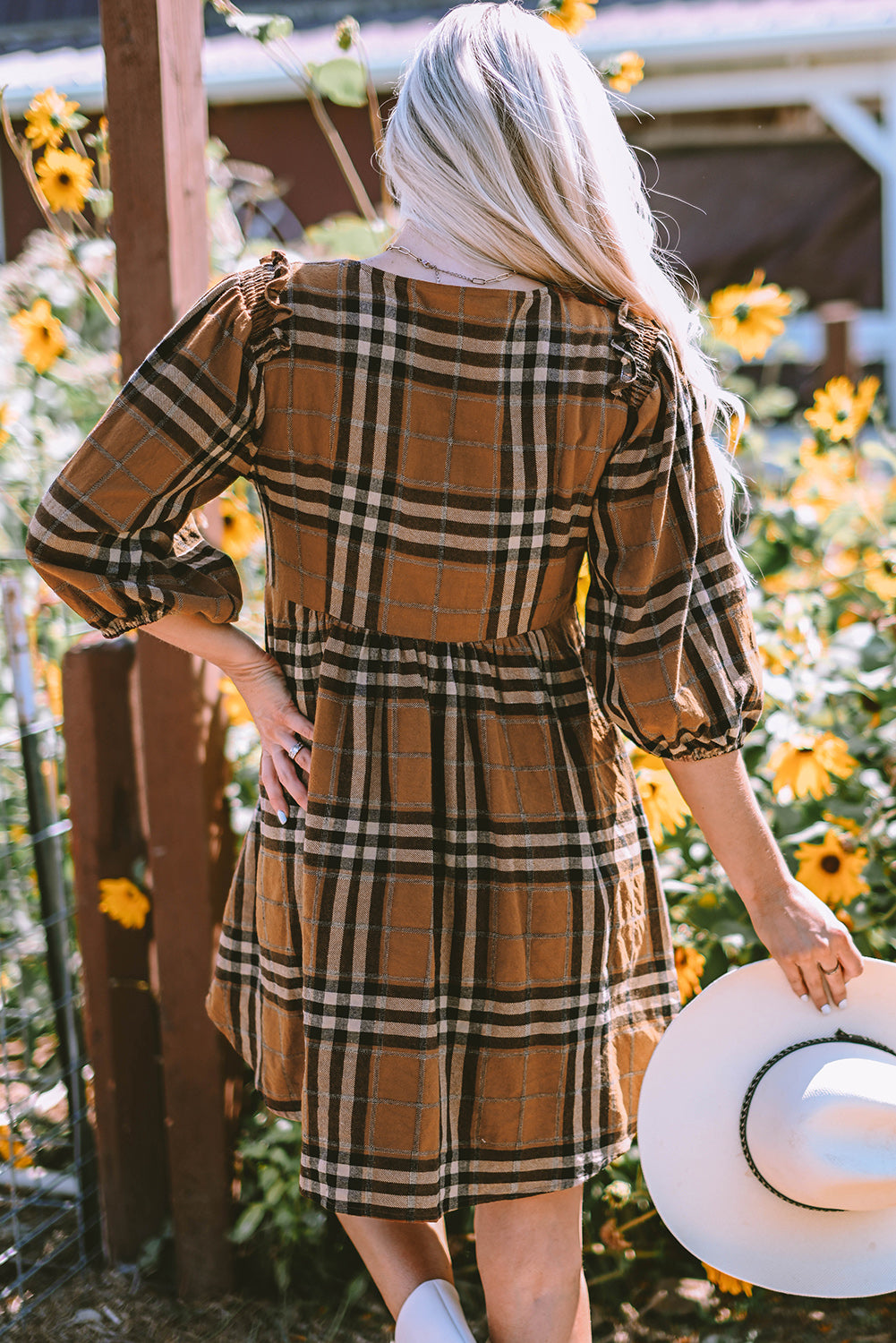 Chic Plaid Pattern Empire Waist Babydoll Dress ModeShe Chic Plaid Pattern Empire Waist Babydoll Dress ModeShe