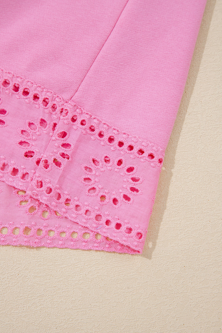 Embroidered Flower Patchwork Snap Buttons Pullover Sweatshirt