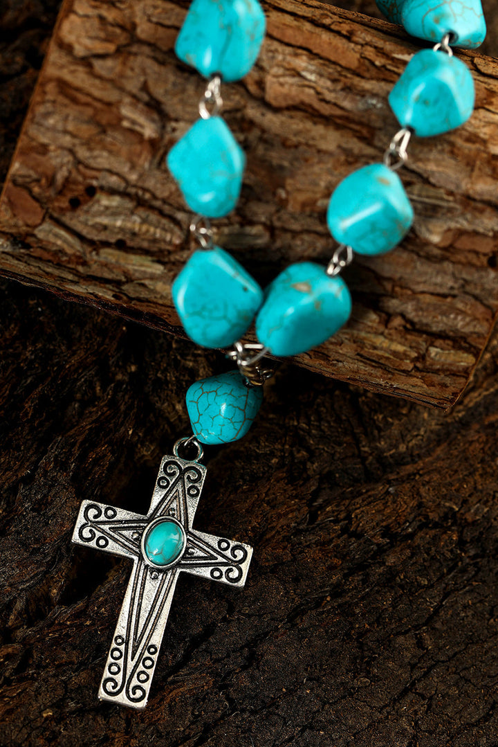 Collier pendentif croix turquoise