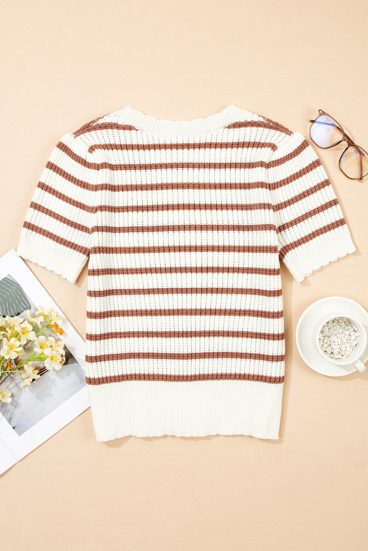 Scalloped Round Neck Short Sleeve Sweater