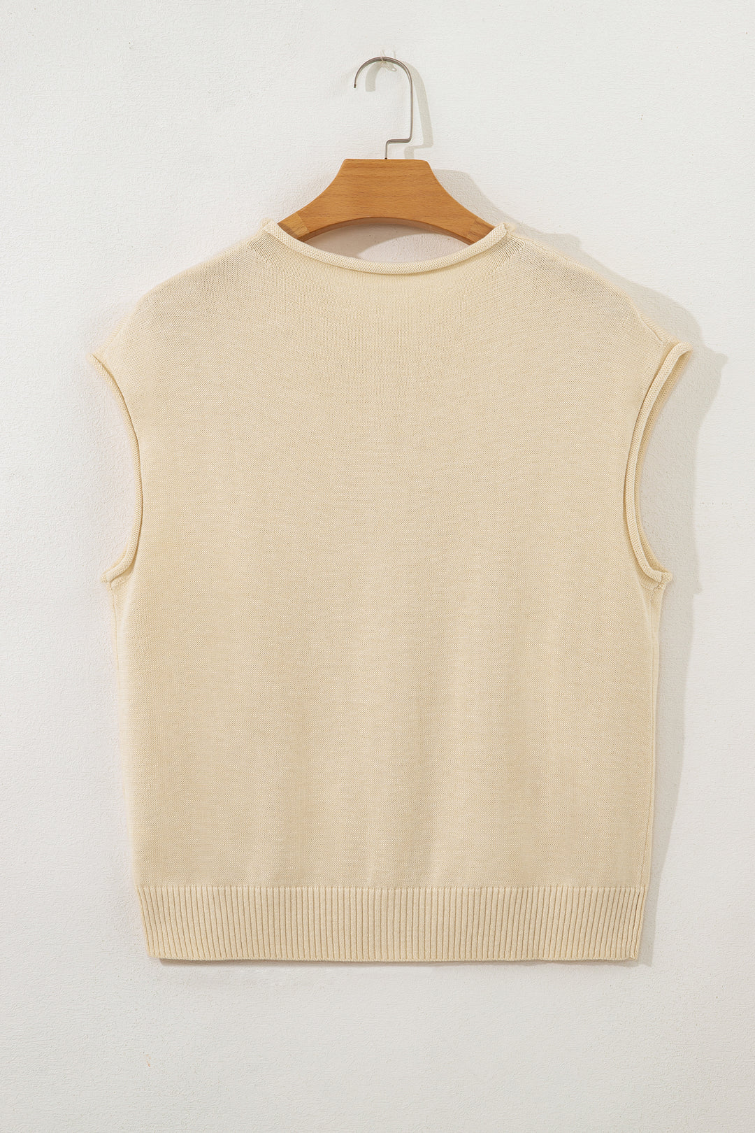 Buttoned Front Rolled Hem Cap Sleeve Sweater Top