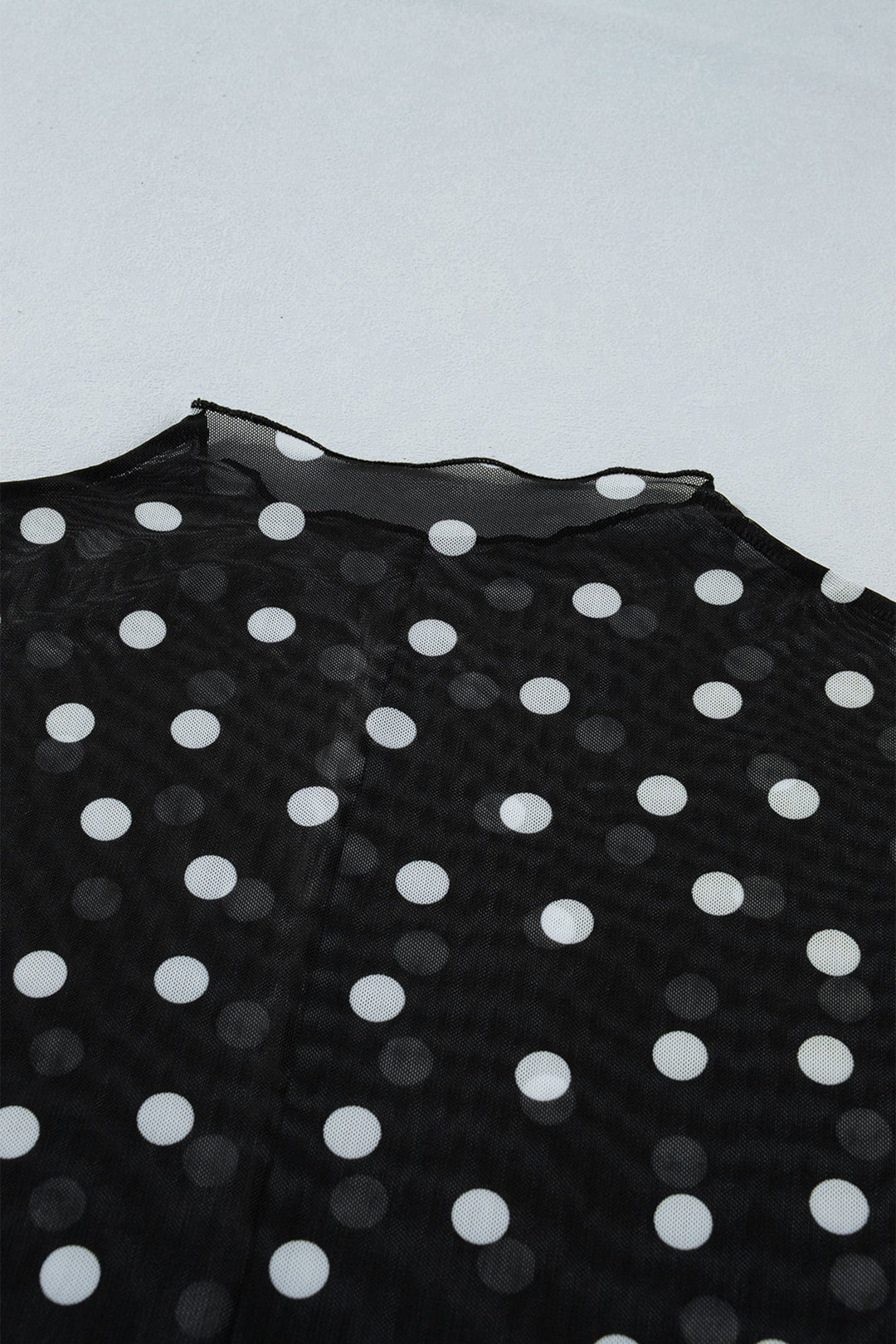 Black Plus Size Mock Neck Polka Dot Long Sleeve Mesh Top