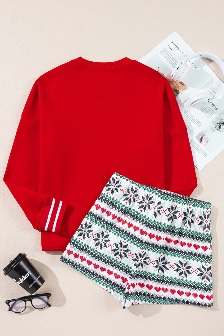 sleigh snowflake print long sleeve wide leg lounge set
