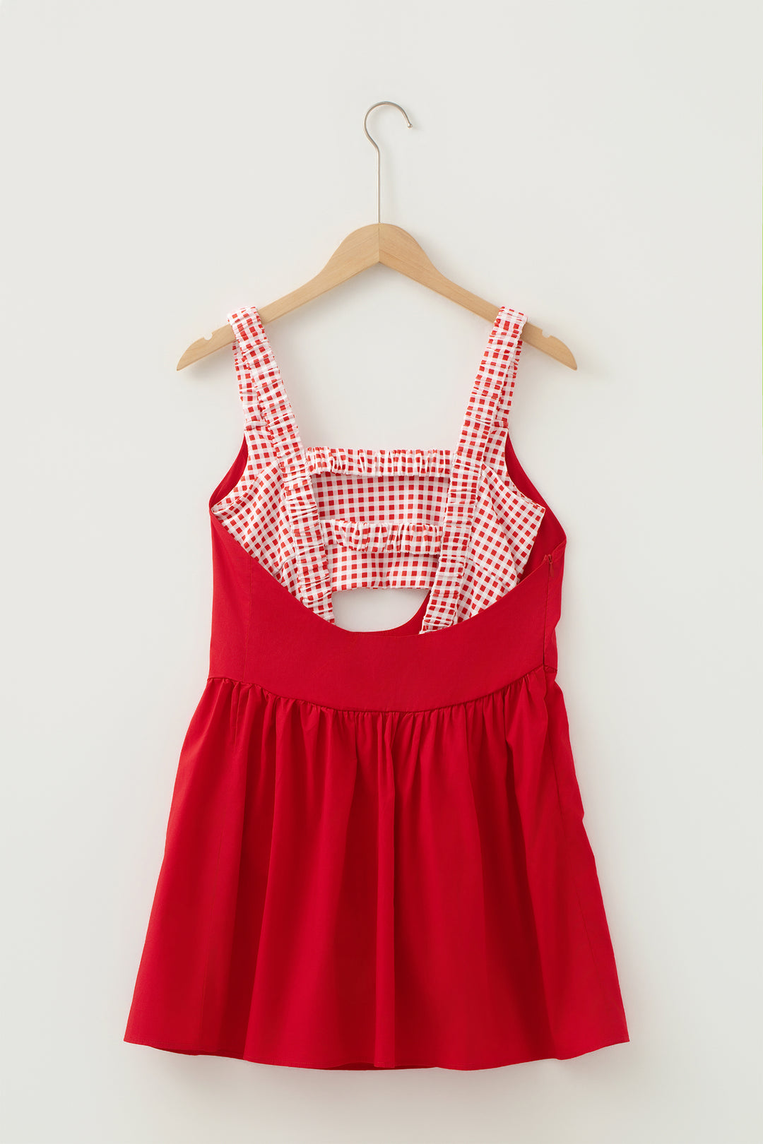 Red Faux Two Piece Gingham Contrast Patchwork Loose Mini Dress