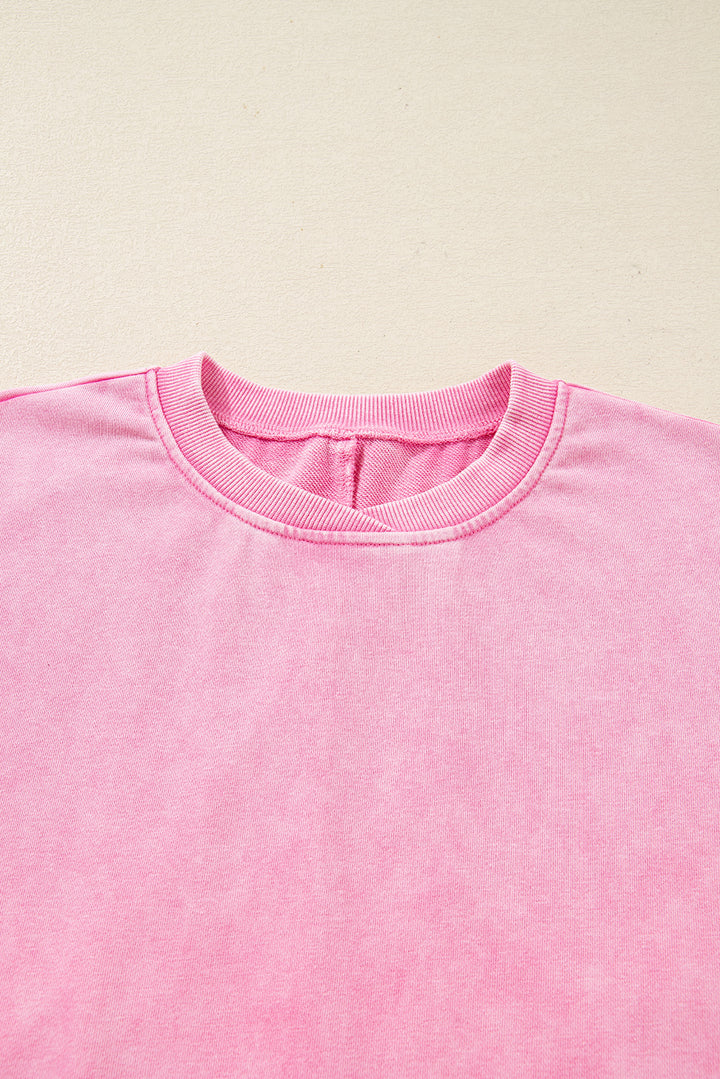 Mineral Wash Crossed Crew Neck Drop Shoulder Loose Sweatshirt