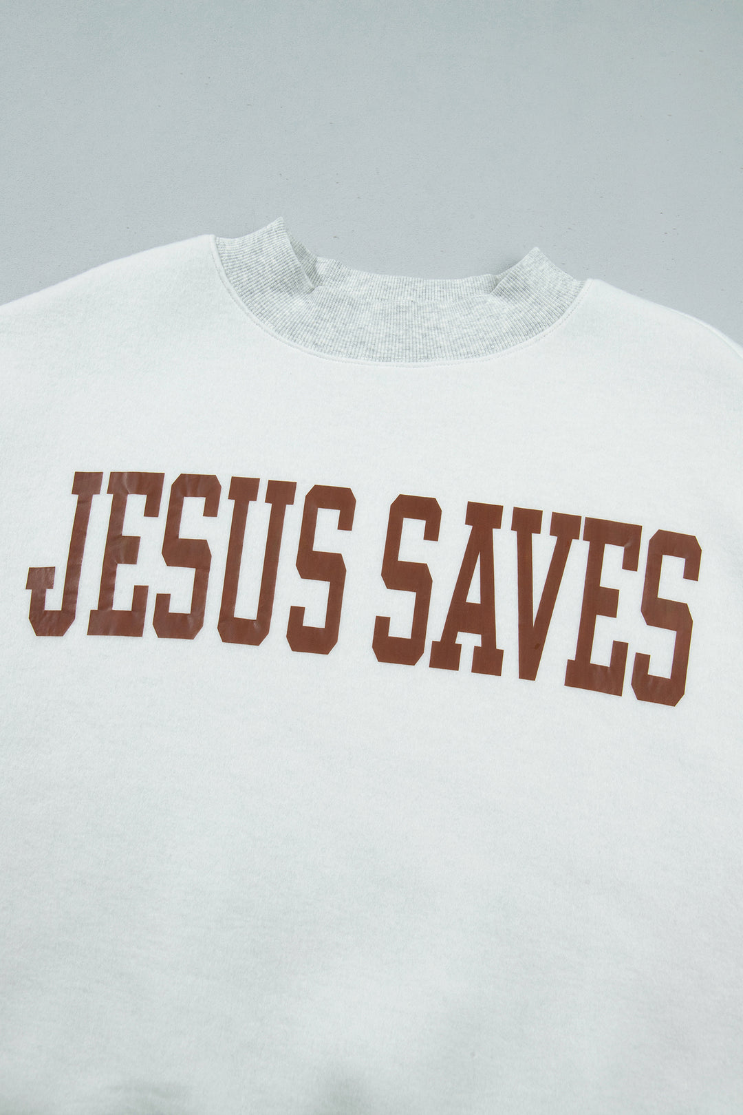 Light Grey Reversible Christian Faith Print Mock Neck Pullover Sweatshirt