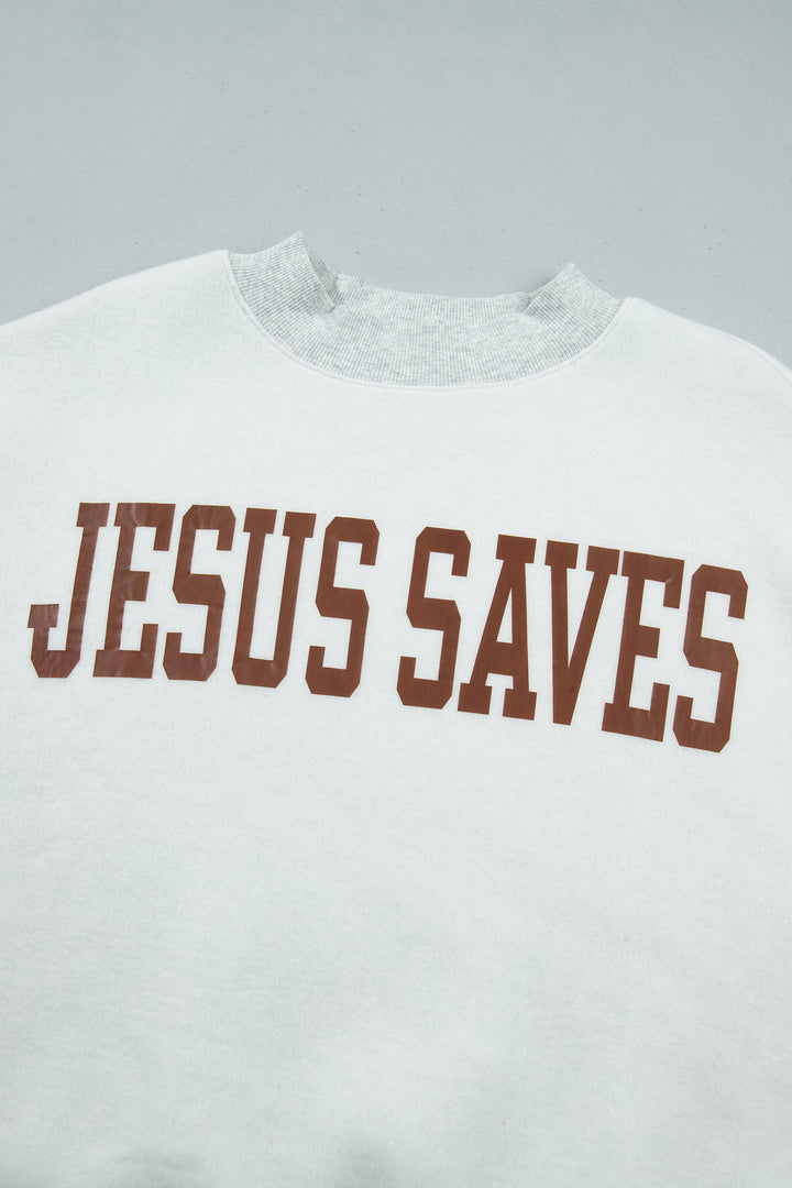 Light Grey Reversible Christian Faith Print Mock Neck Pullover Sweatshirt
