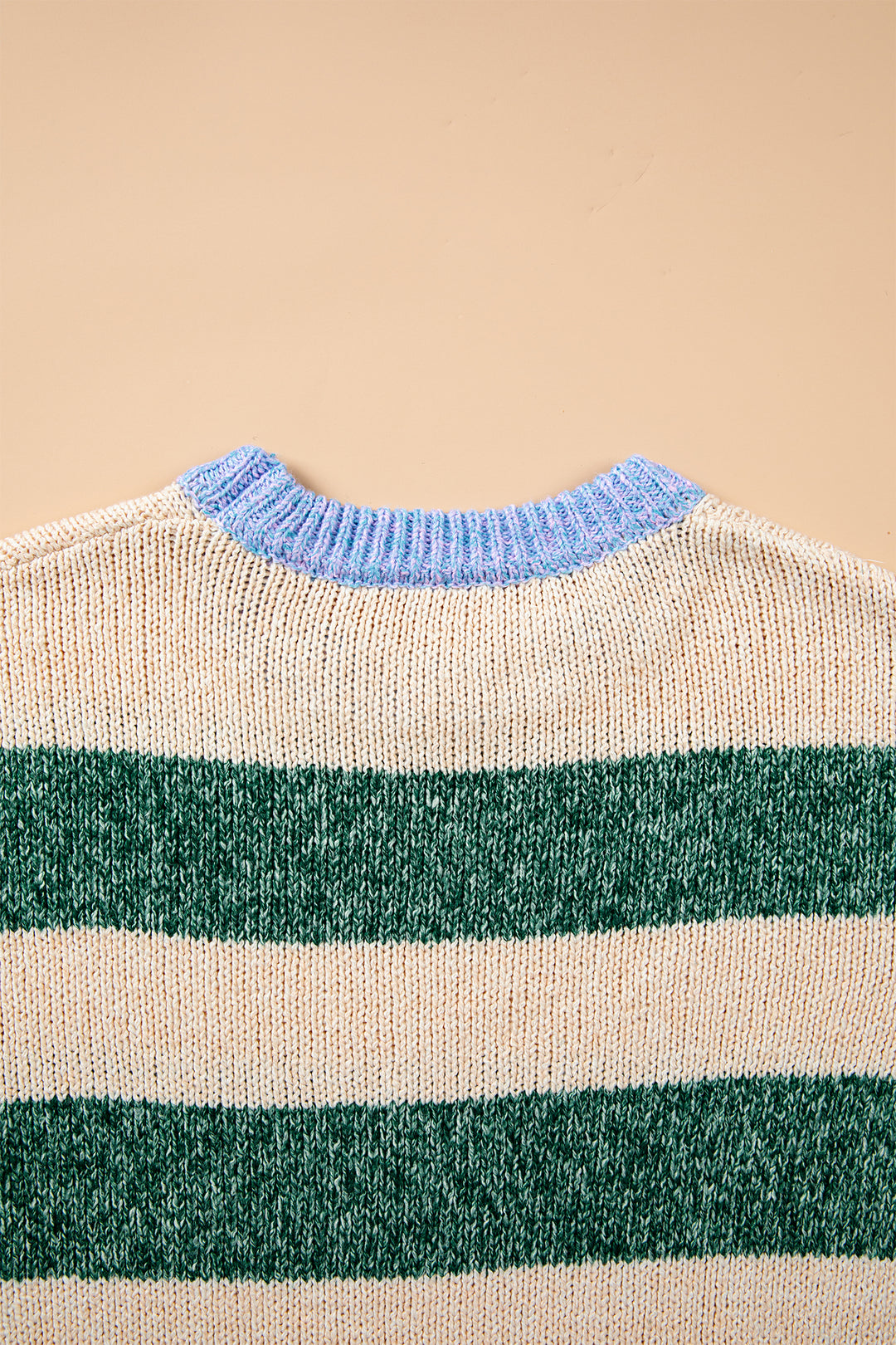 Green Stripe Colorblock Drop Shoulder Pullover Sweater