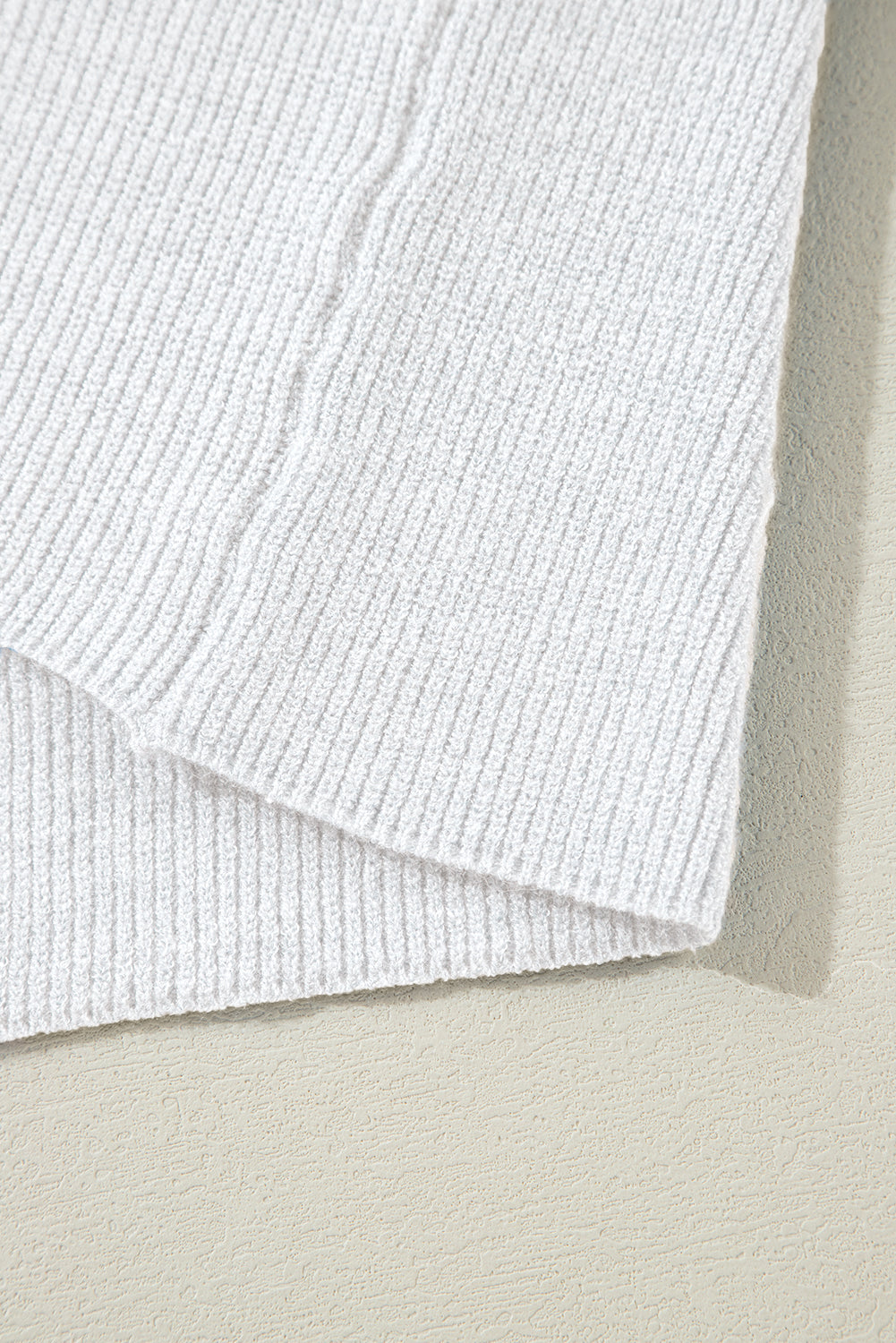 White Lightweight Ribbed Knit Button Front V Neck Cardigan