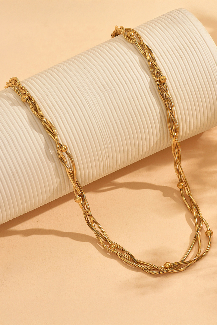 Plated Beading Twist Link Swirl Chain Necklace
