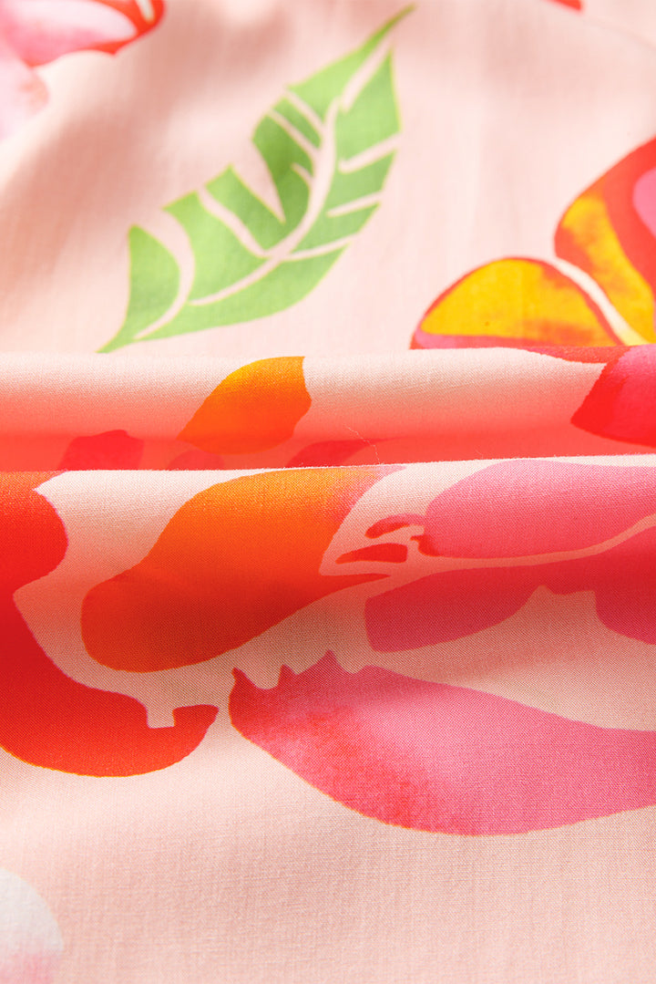 Floral Print Smocked Detail V Neck Puff Sleeve Flowy Maxi Dress