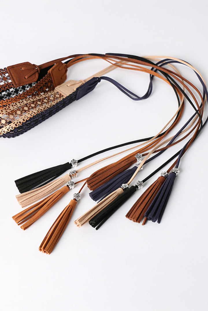 Boho-Taillengürtel zum Selbstbinden mit Quaste und Häkelarbeit 
