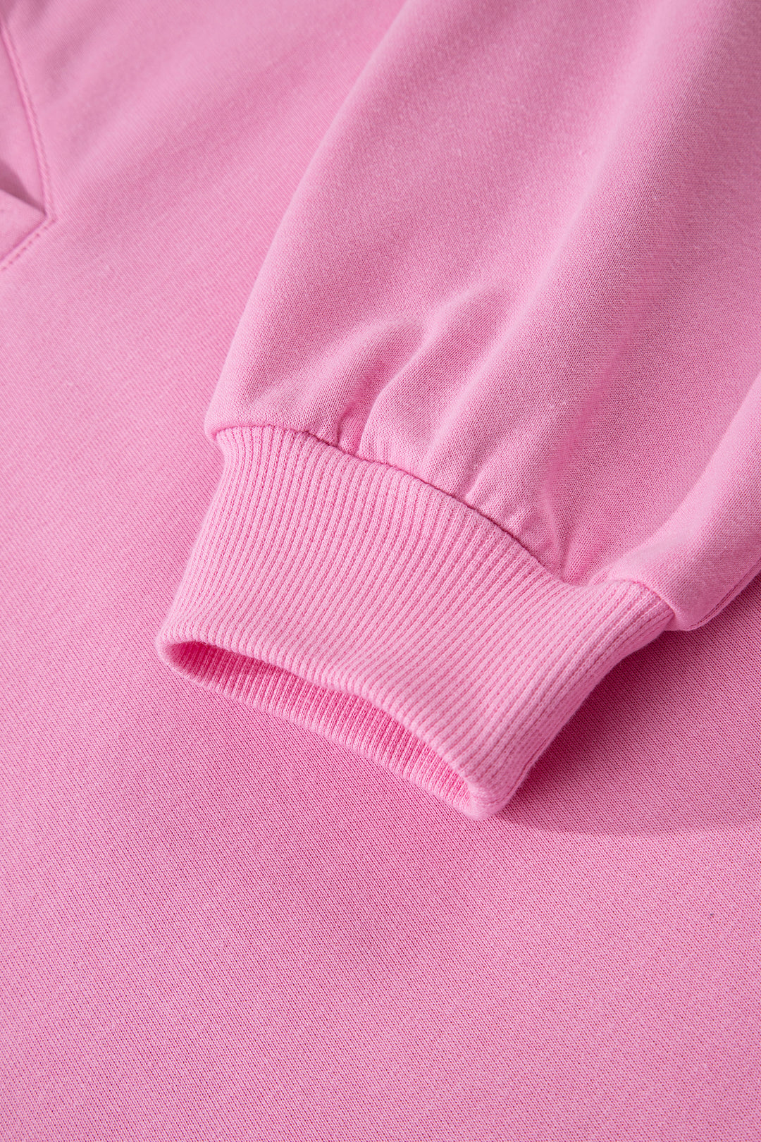 Bright Pink Polo Collar Pullover and Drawstring Sweatpants Set