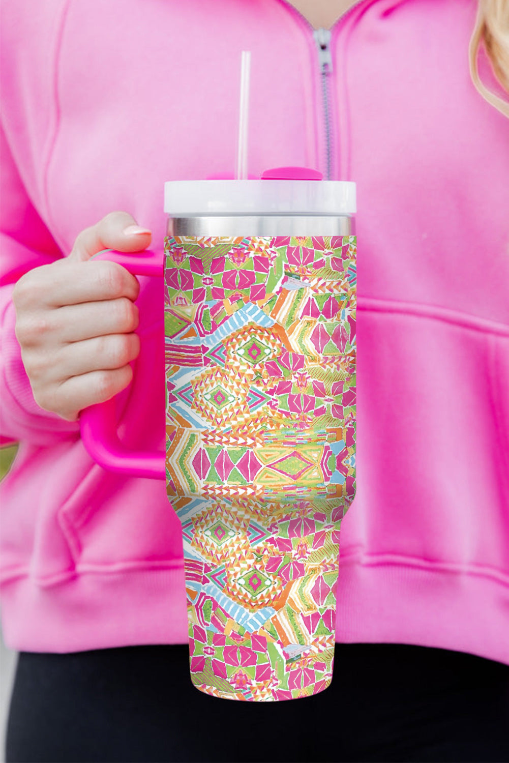 Geometric Print Stainless Steel Large Vacuum Cup 40oz