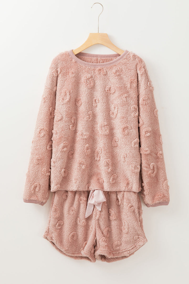 textured leopard fleece loose two piece lounge set 1