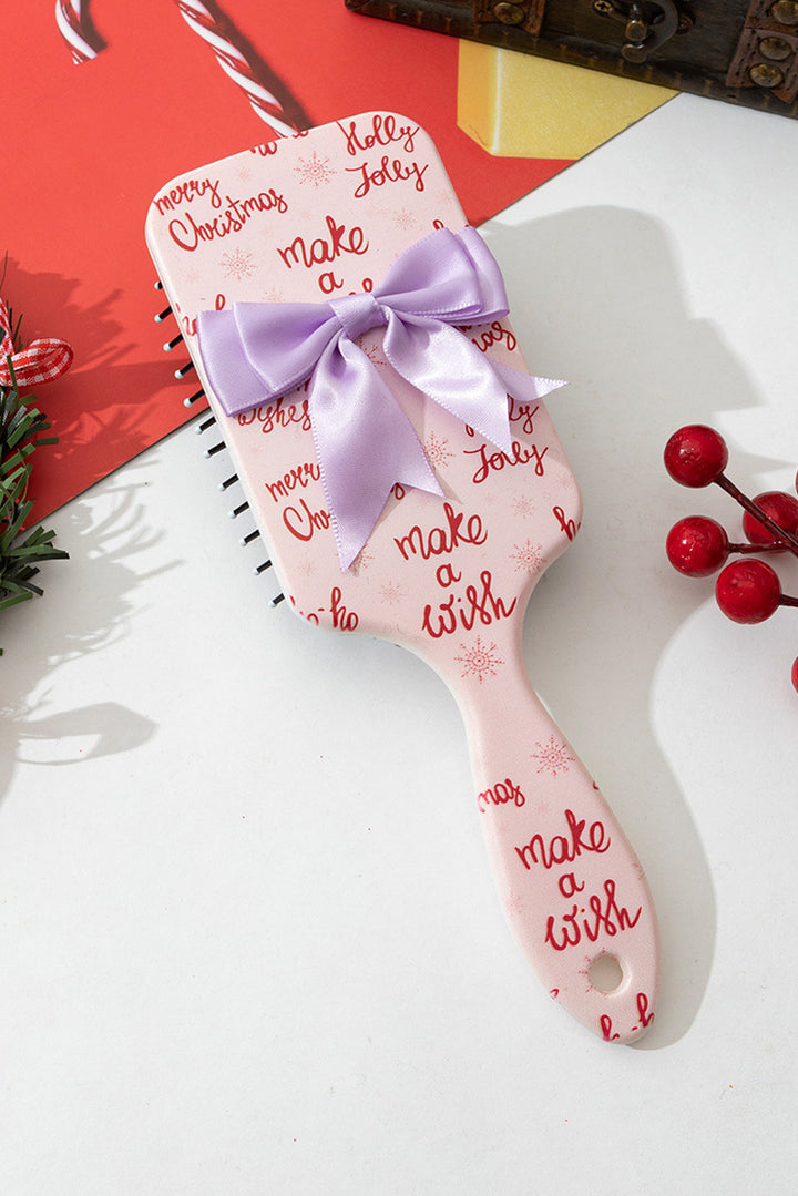 Christmas Letter Print Ribbon Bow Decor Scalp Massage Comb