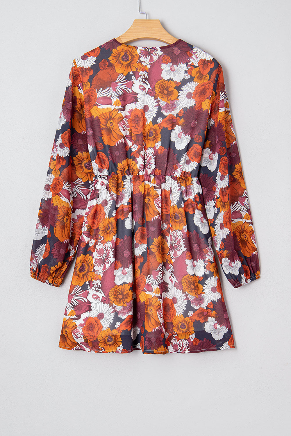 Floral Print Wrap V Neck Puff Sleeve Flowy Mini Dress