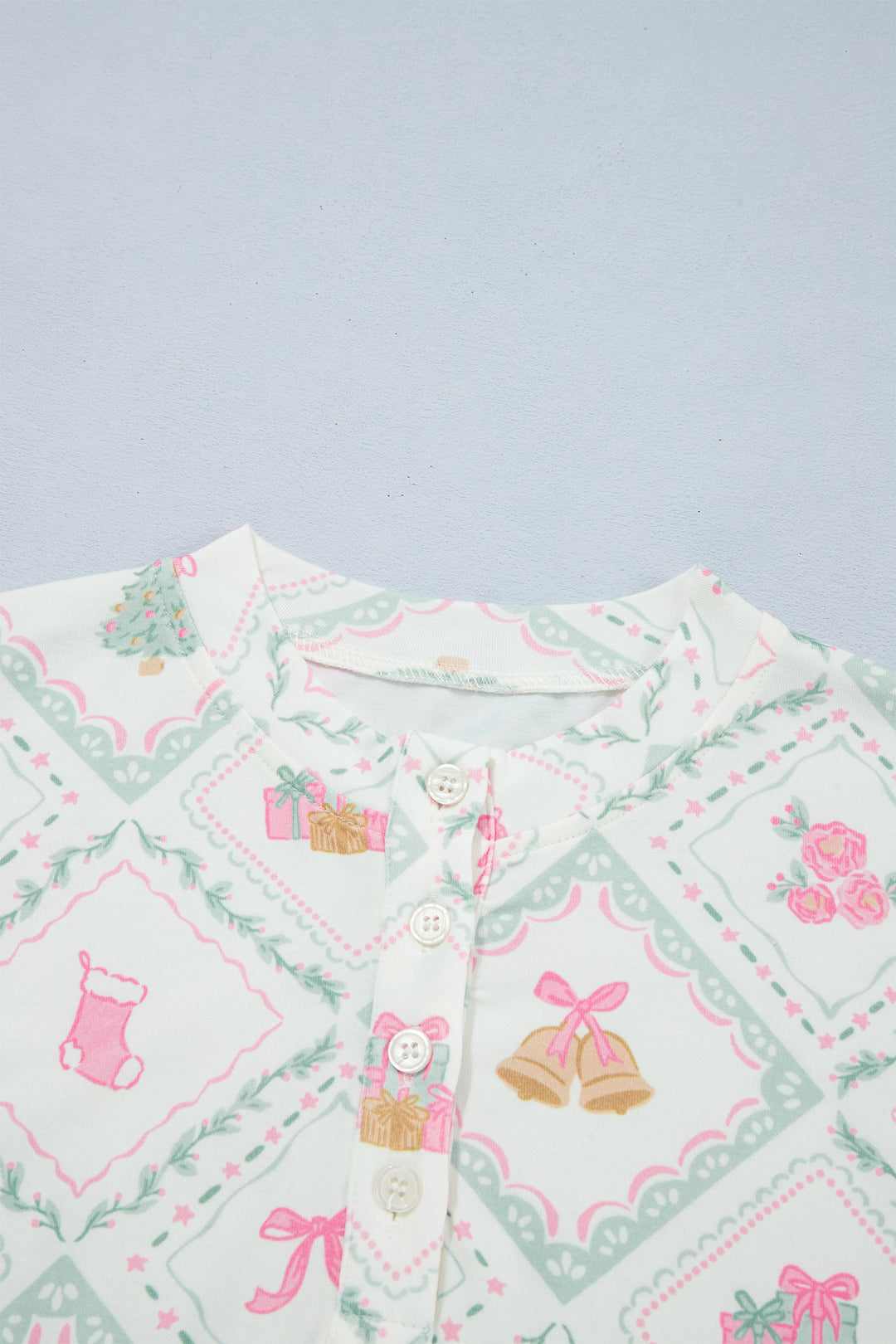 White Long Sleeve Patchwork Shift Christmas Daily Wear Lounge Set
