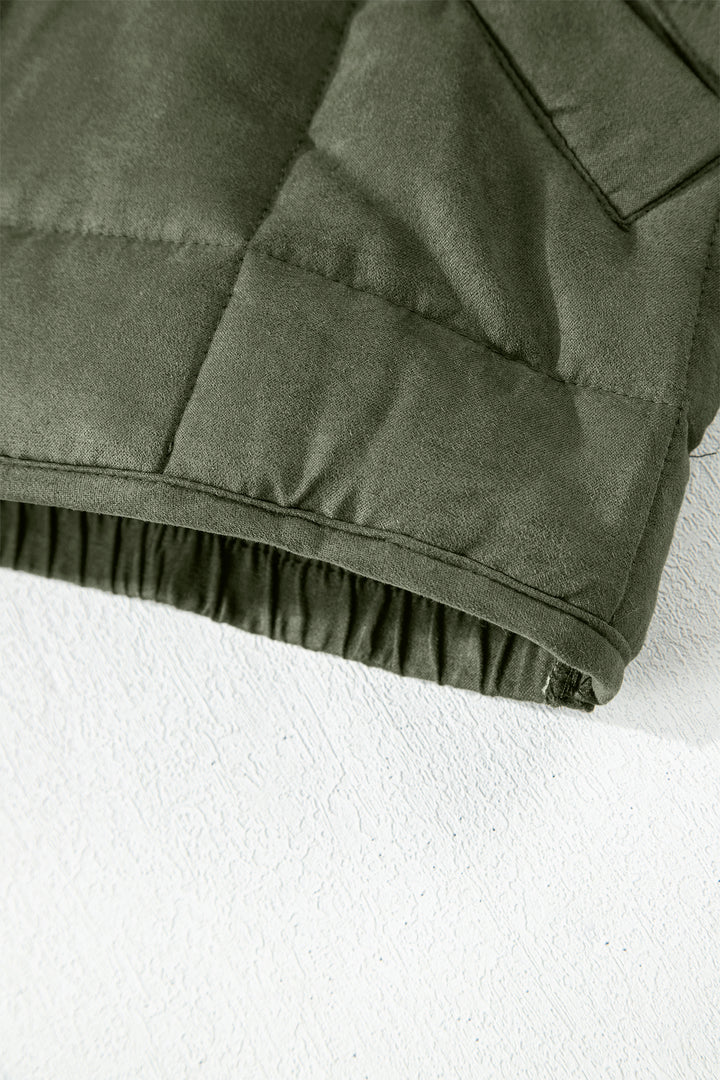 Green Zip-Up Pocket Quilted Jacket