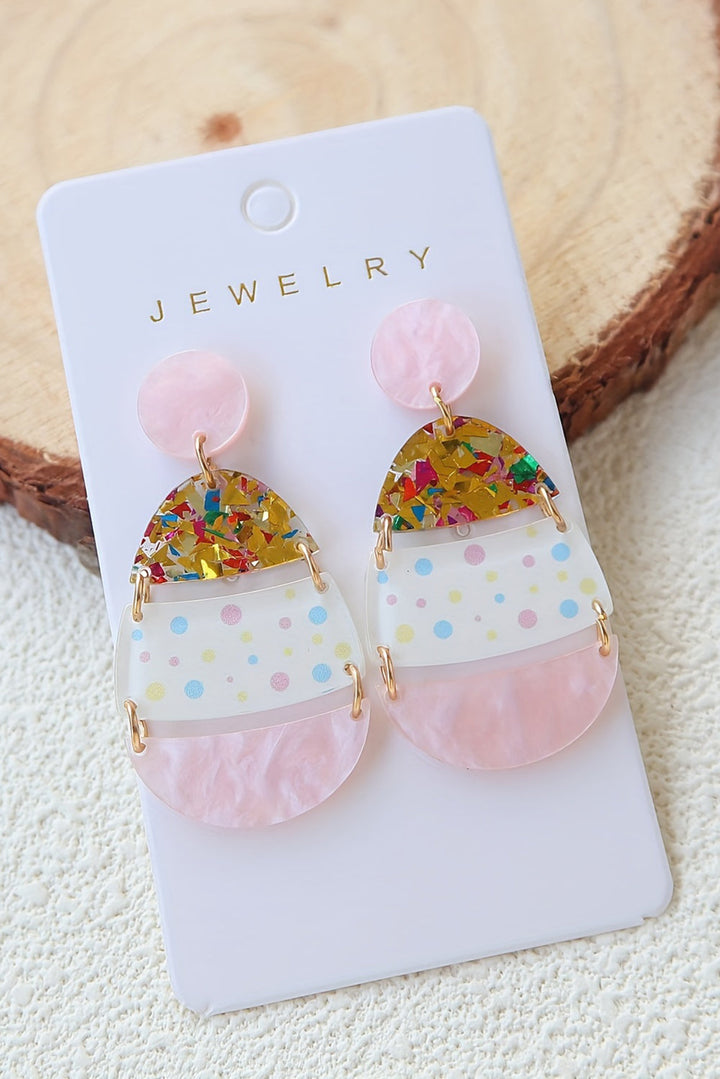 Boucles d'oreilles pendantes en forme d'œuf de Pâques imprimé mignon