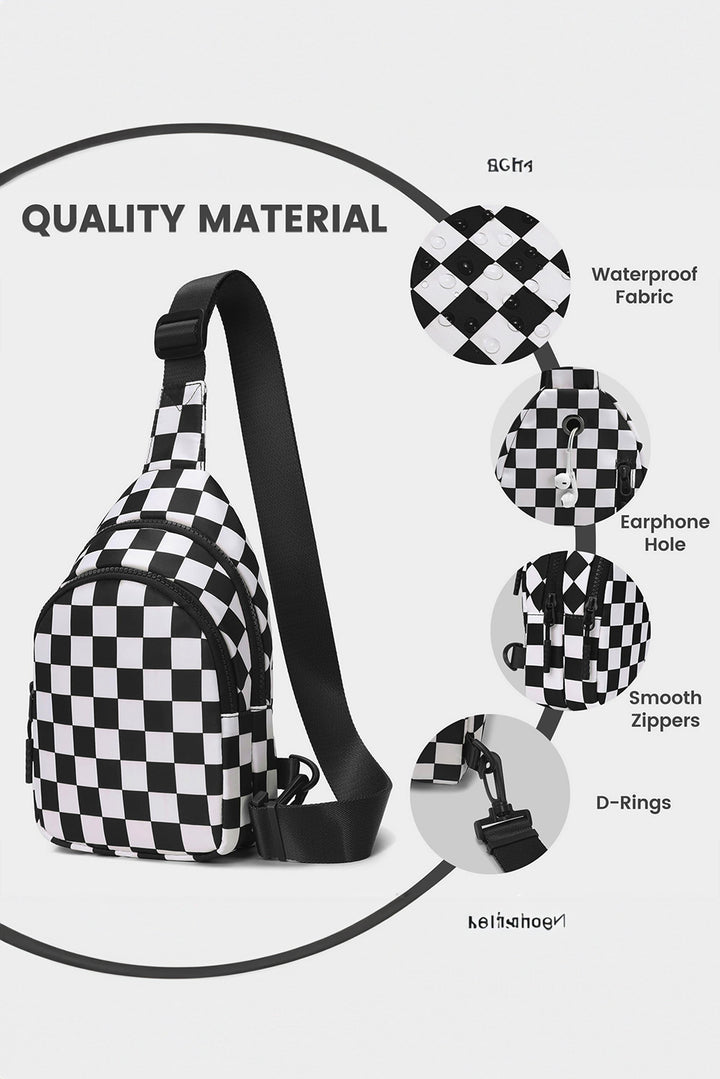 Checkered Print Zip Front Sling Backpack Crossbody Bag