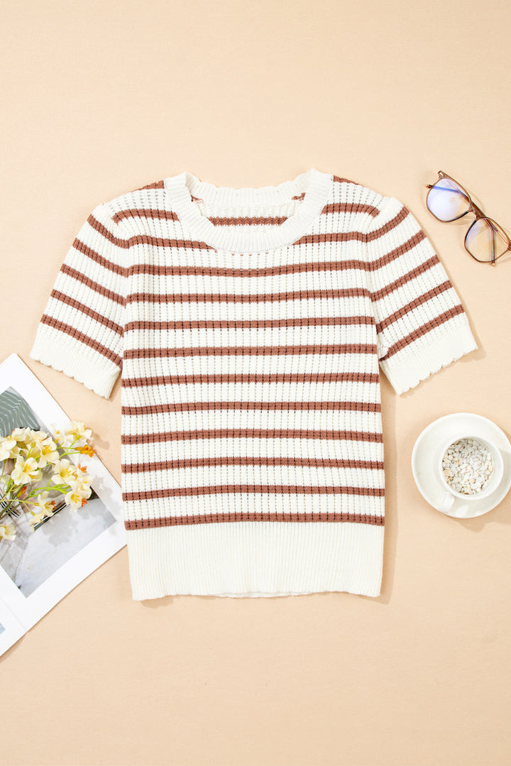Scalloped Round Neck Short Sleeve Sweater