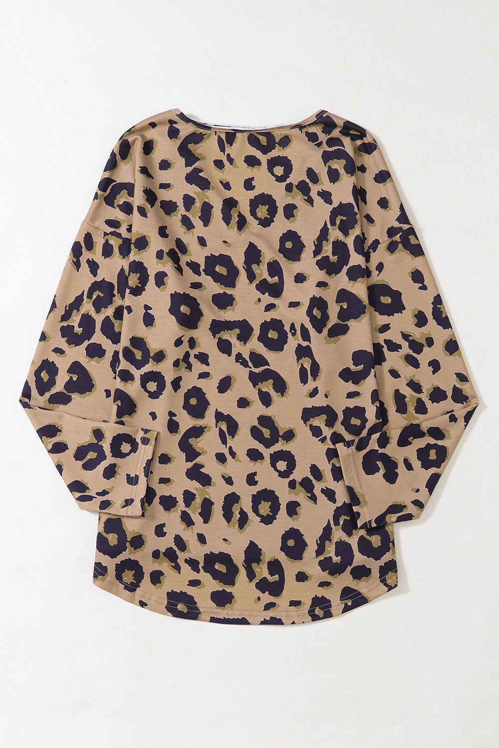 Leopard Split Joint V Neck Long Sleeve Tops