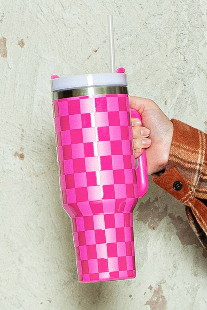 Checkered Print Handled Stainless Steel Tumbler Cup 40oz