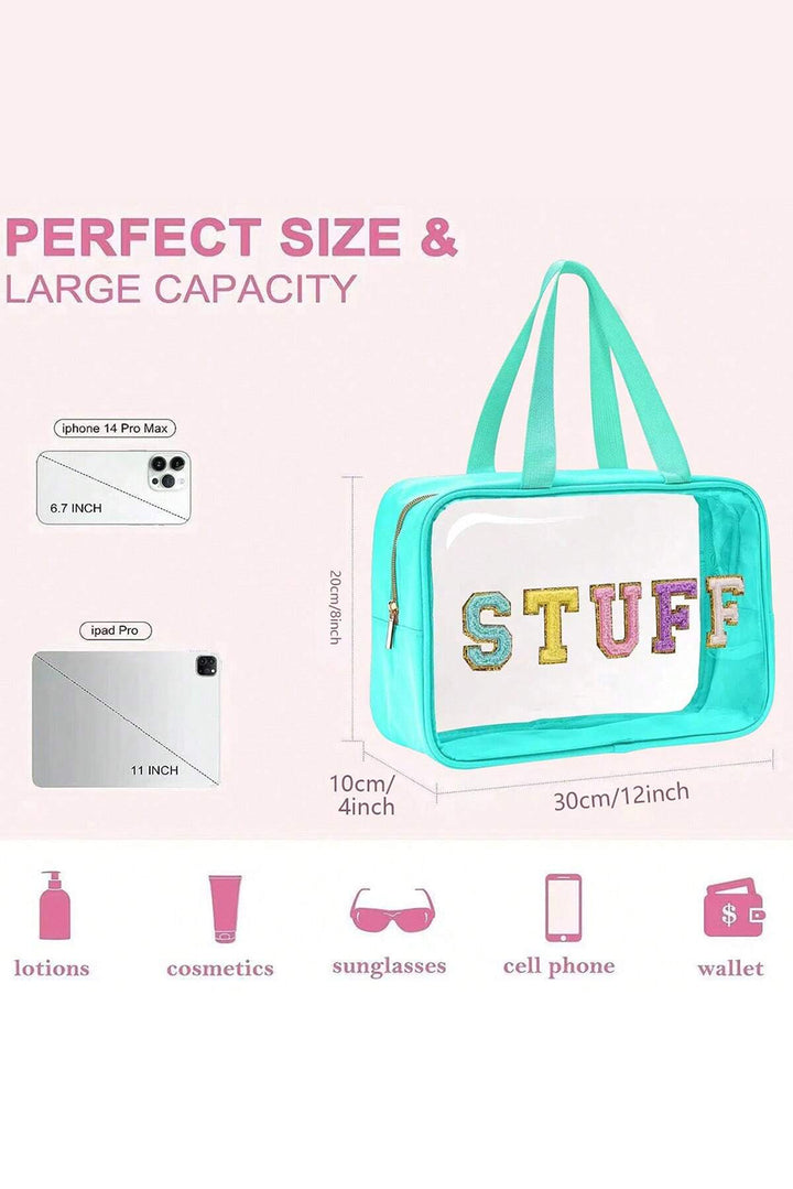 STUFF Glitter Chenille Patched Transparent Makeup Bag