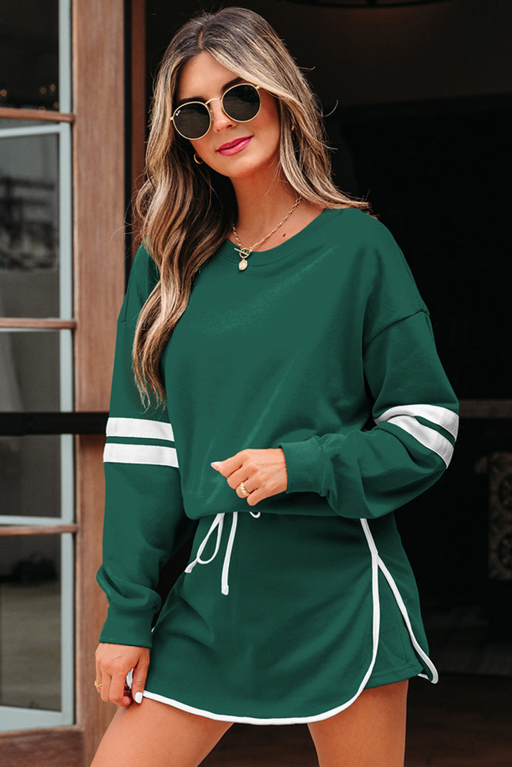 Evergreen Varsity Stripe Detail Pullover Mini Skort Set