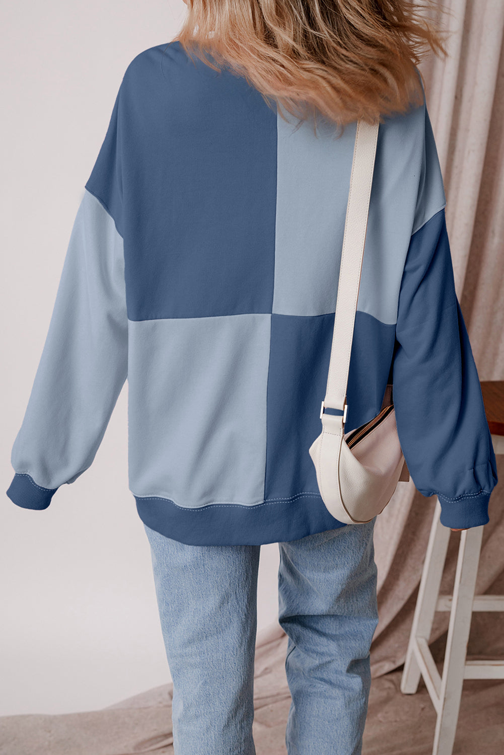 Colorblock Henley High Low Oversize Sweatshirt
